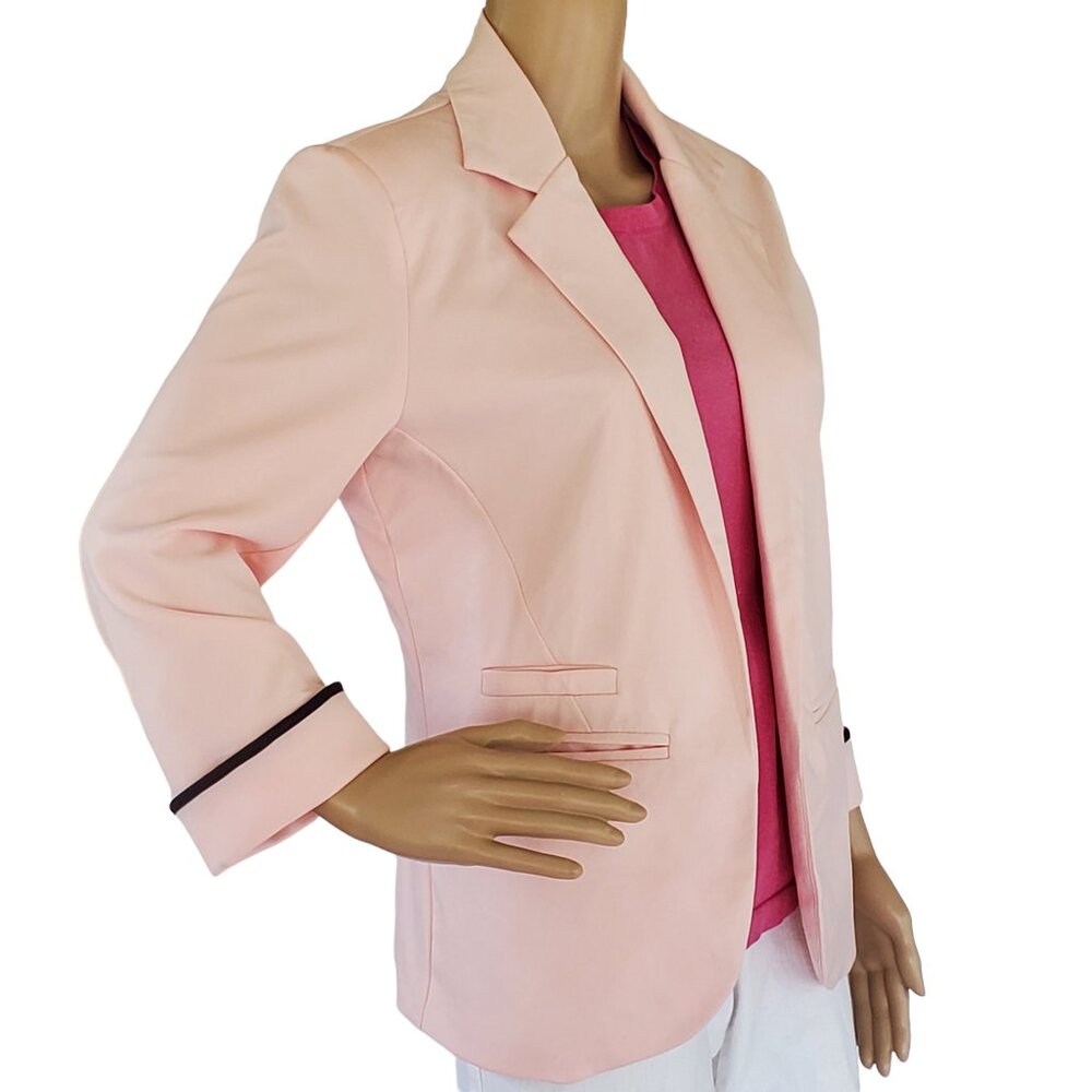 Career Blazer Jacket Women's Size XS Soft Pink Long Sleeve Cuff Shoulder Pads